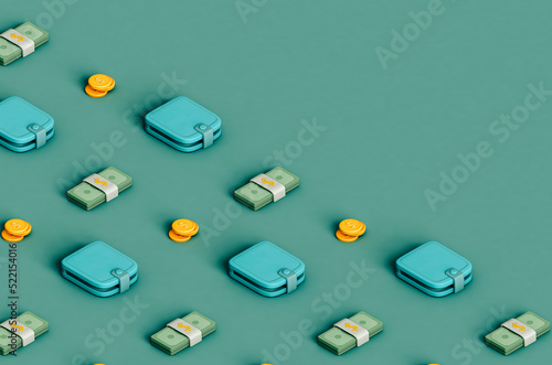 3d rendering of wallets and money