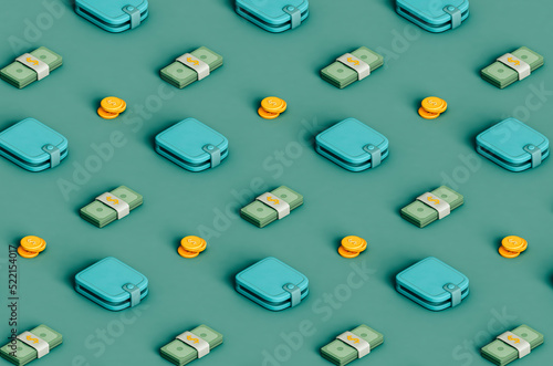 3d pattern of wallets and money