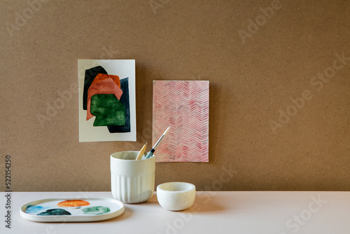 Artist desk workspace