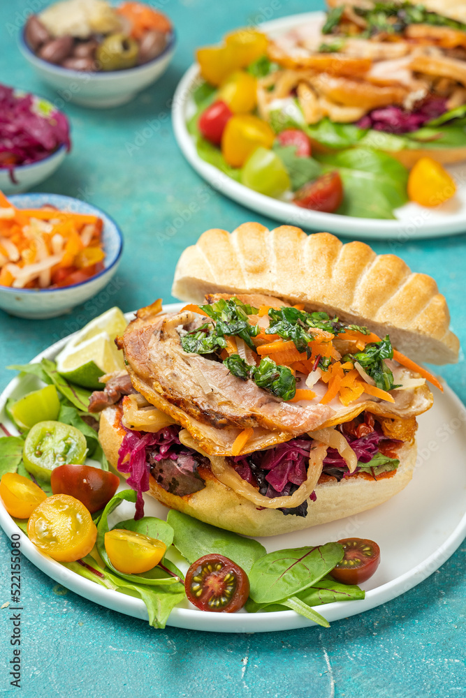 Sandwich with roast pork and cabbage Sandwich with roast pork and cabbage