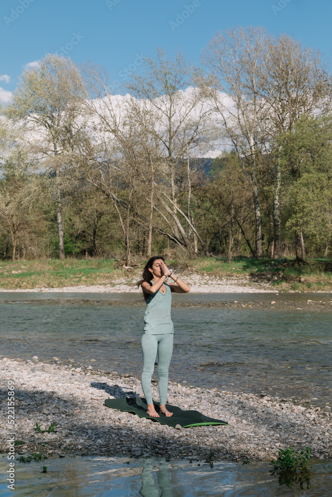 Girl Doing Yoga In The River Girl Doing Yoga In The River