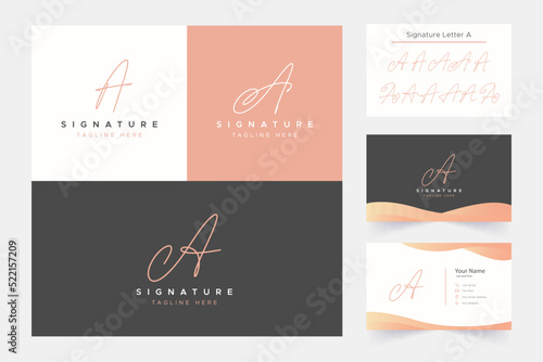 Letter A Signature Handwritten Logo with Business Card and Optional Style Type
