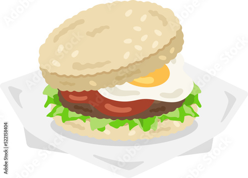 包み紙を開けた、ライスバーガーのイラスト