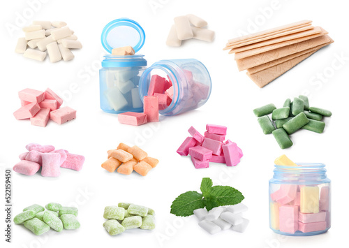 Fotografie Set of different chewing gums isolated on white