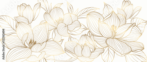 Fotografie, Obraz Golden floral line art vector background