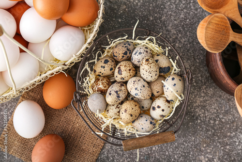 Fresh quail eggs and chicke...