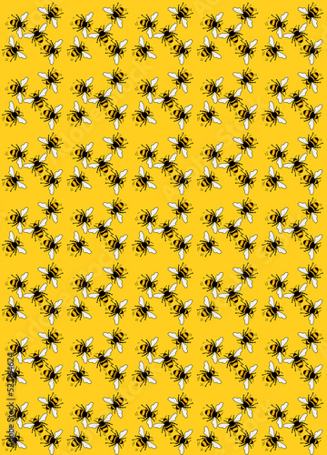 Bees With Buzz a Repeating Pattern on Yellow
