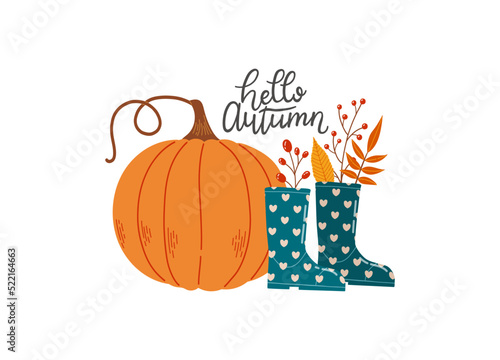Hello autumn warm fall season pumpkin vector