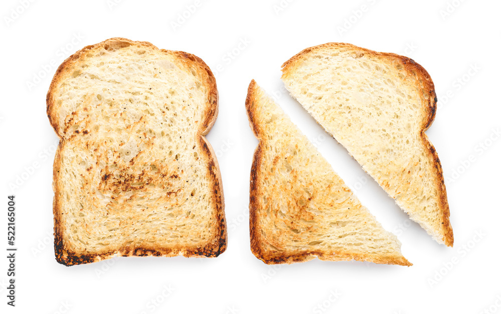 Slices of tasty toasted bread isolated on white background Slices of tasty toasted bread isolated on white background