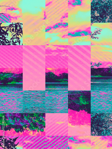 Beautiful surreal summer psychedelic glitch background photo