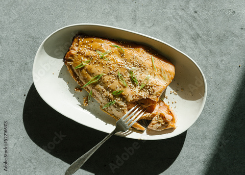 Baked salmon with Miso and soy sauce marinade photo