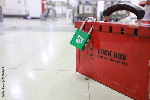 Lock box and switch gear room background ,Lockout Tagout , Electrical safety system.Key lock switch or circuit breaker for safety protect.in electric room