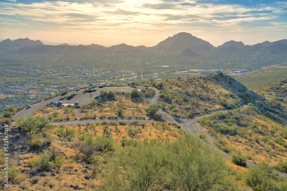 Fototapeta premium High angle view of a parking space on top of a slope at Tucson, Arizona