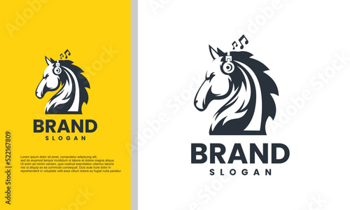 logo illustration vector graphic of horse used headphone