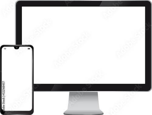 Smartphone and Pc Monitor with White Screens