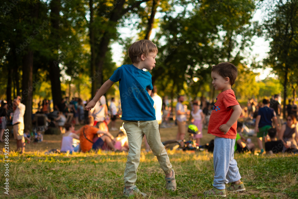 Kids dancing funny, play in a park Kids dancing funny, play in a park