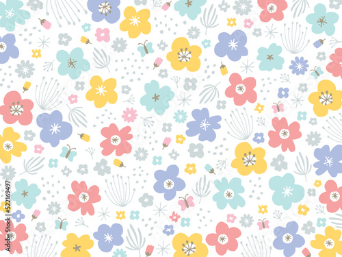 手書きフラワーの総柄素材