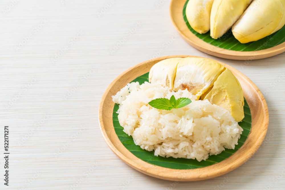 Durian sticky rice on plate Durian sticky rice on plate