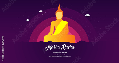 Banner buddha meditate sit temple religion on purple pastel colors background - Magha puja day banner buddha vector design