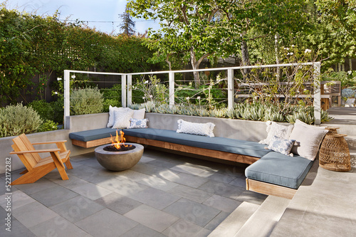 Outdoor modern design deck patio with fireplace 