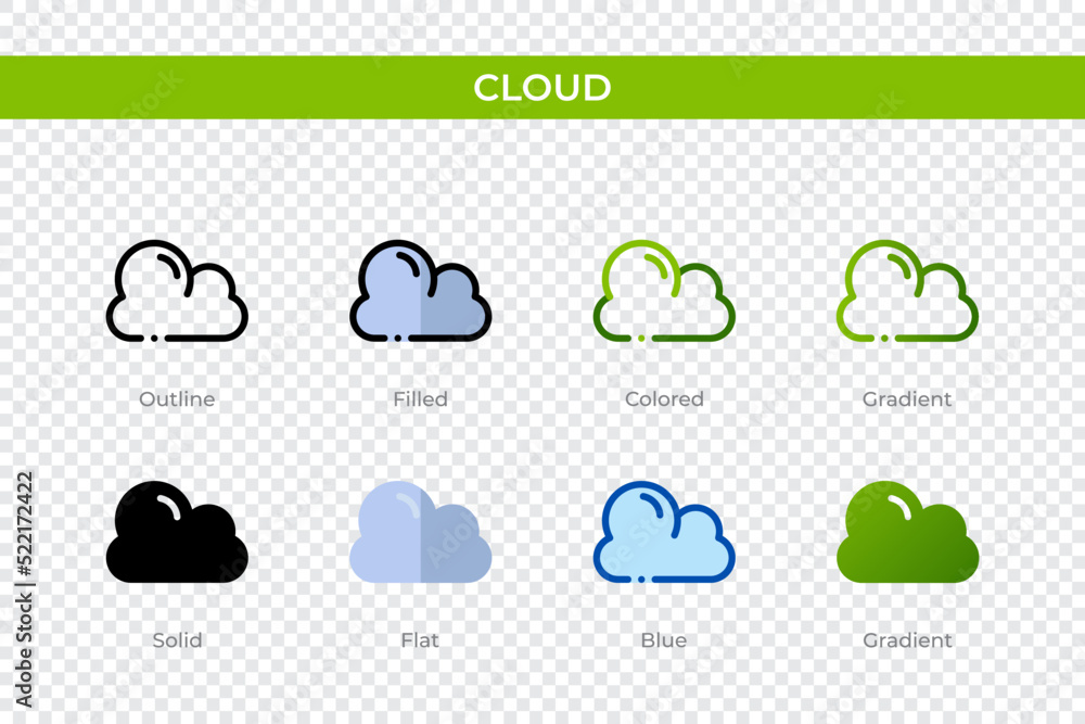 Obraz premium Cloud icon in different style. Cloud vector icons designed in outline, solid, colored, filled, gradient, and flat style. Symbol, logo illustration. Vector illustration