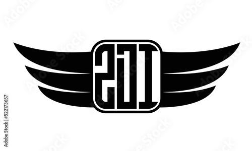 ZDI three-letter Wing black and white logo design. Vector template