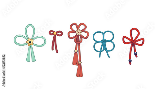 Japanese, Asian traditional hair bands. Floral rope knots