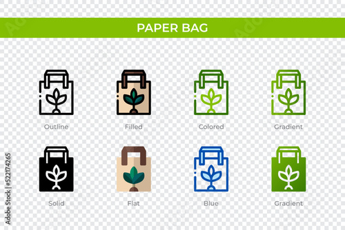 Paper bag icon in different style. Paper bag vector icons designed in outline, solid, colored, filled, gradient, and flat style. Symbol, logo illustration. Vector illustration