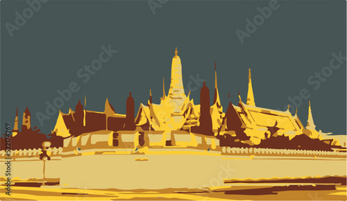 Wat Phra Kaew is a religious place of Buddhism. and is a landmark of Thailand
The temple painting uses red and dark tones to make the gold look more elegant.