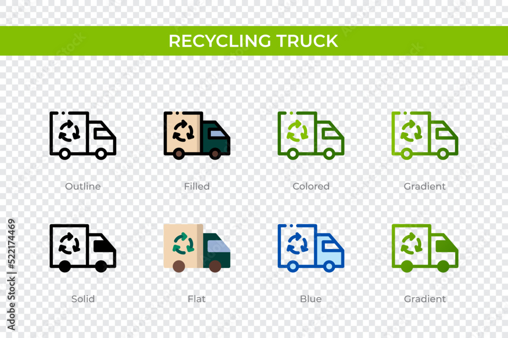 Recycling truck icon in different style. Recycling truck vector icons designed in outline, solid, colored, filled, gradient, and flat style. Symbol, logo illustration. Vector illustration