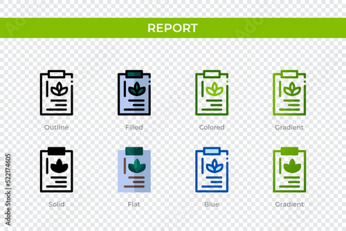 Report icon in different style. Report vector icons designed in outline, solid, colored, filled, gradient, and flat style. Symbol, logo illustration. Vector illustration