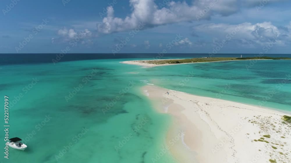 Drone shot Traveling caribbean beach paradise, Cayo de agua island Los Roques Drone shot Traveling caribbean beach paradise, Cayo de agua island Los Roques