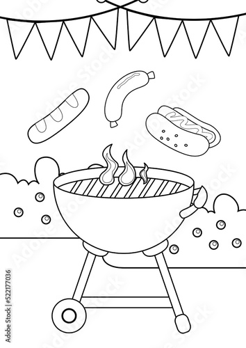 Barbeque Party Coloring Pages A4 for Kids and Adult