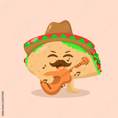 Mexican taco mascot playing guitar