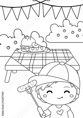 Kids Barbeque Party Coloring Pages A4 for Kids and Adult