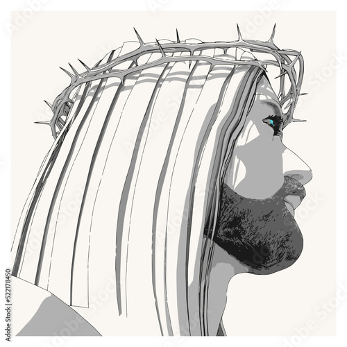 Portrait of Jesus Christ with crown of thorns. Biblical faith, gospel, salvation concept.