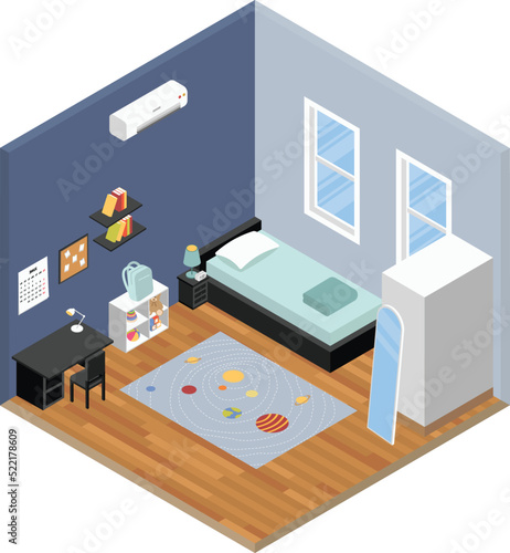 Isometric Kids Bedroom with Windows