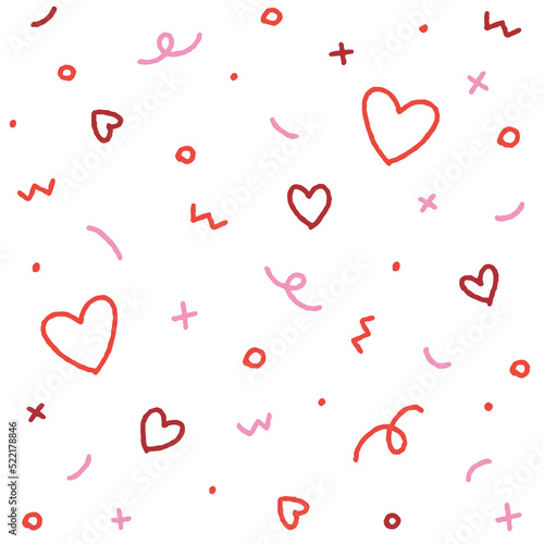 Cute Valentines Day Abstract Confetti Sprinkle Sparkle Shine Shape Form Small Polkadot dot Line Outline Mini Heart Abstract Pink Red Color Colorful Pastel Seamless Pattern White Background