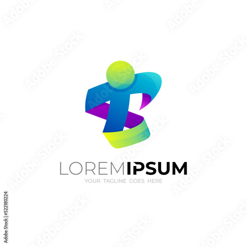 People care logo and letter T design vector, 3d style