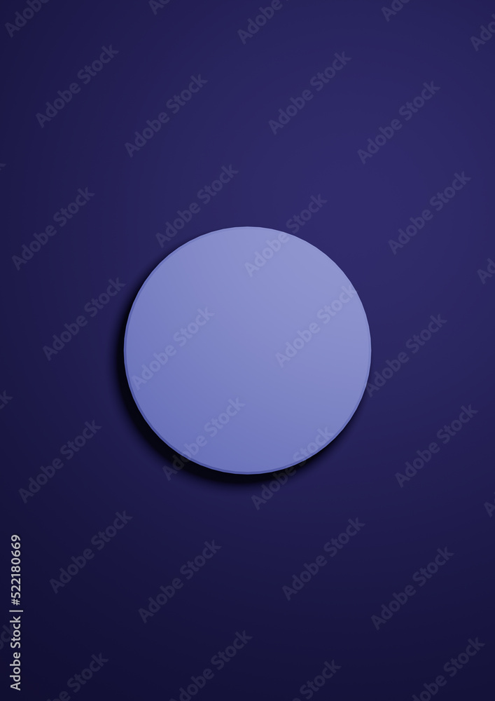 Dark blue 3d Illustration simple minimal product display background top view flat lay with one cylinder, circle podium or stand from above