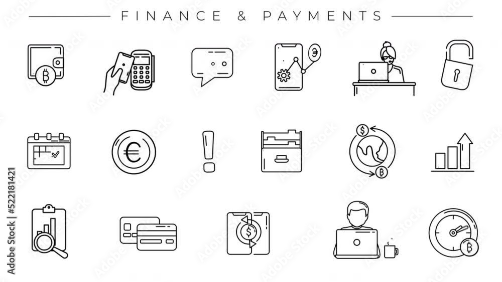 Finance and Payments line icons on the alpha channel. Finance and Payments line icons on the alpha channel.