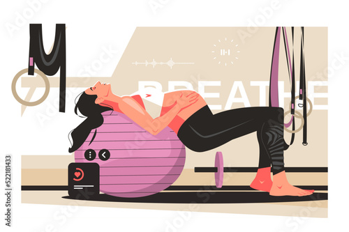 Woman on ball perform workout for pregnant female