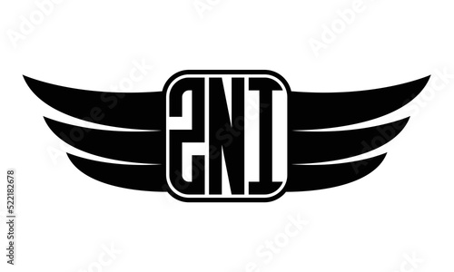 ZNI three-letter Wing black and white logo design. Vector template photo