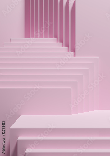 Light  pastel  lavender pink 3D Illustration simple minimal product display background side view abstract squares podium stand for product photography or wallpaper for luxury products