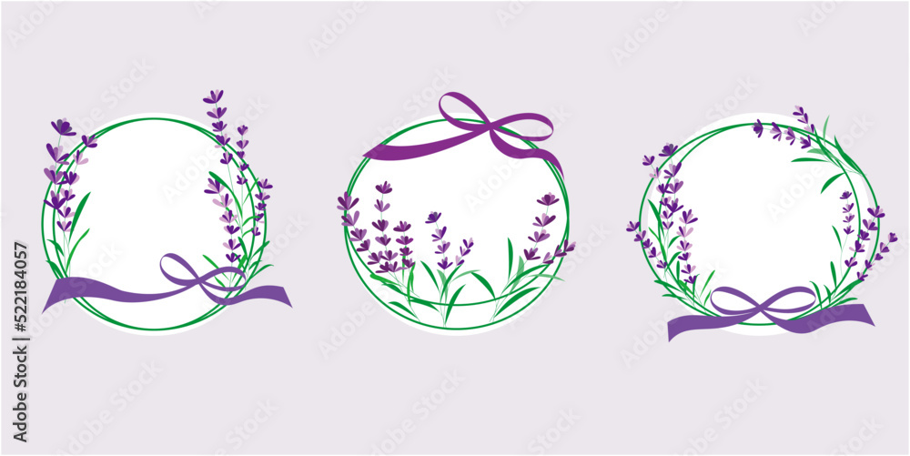 Set of Flower Wreath elements. Floral wreath decoration with lavender flower. Seasons Greeting, wedding, thank you message design elements. Vector illustration.