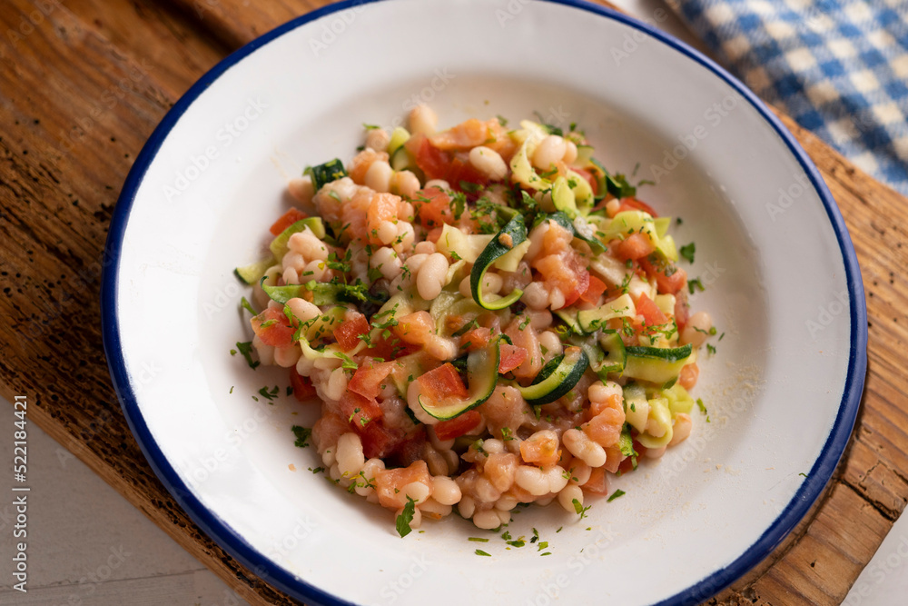 Broad bean salad with zucchini, salmon and tomato. Broad bean salad with zucchini, salmon and tomato.
