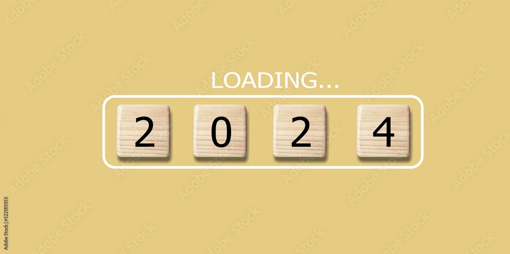 2023 New Year Loading concept. Loading bar with wooden blocks 2023 New Year Loading concept. Loading bar with wooden blocks
