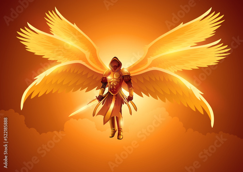 Billede på lærred Archangel with six wings holding a sword