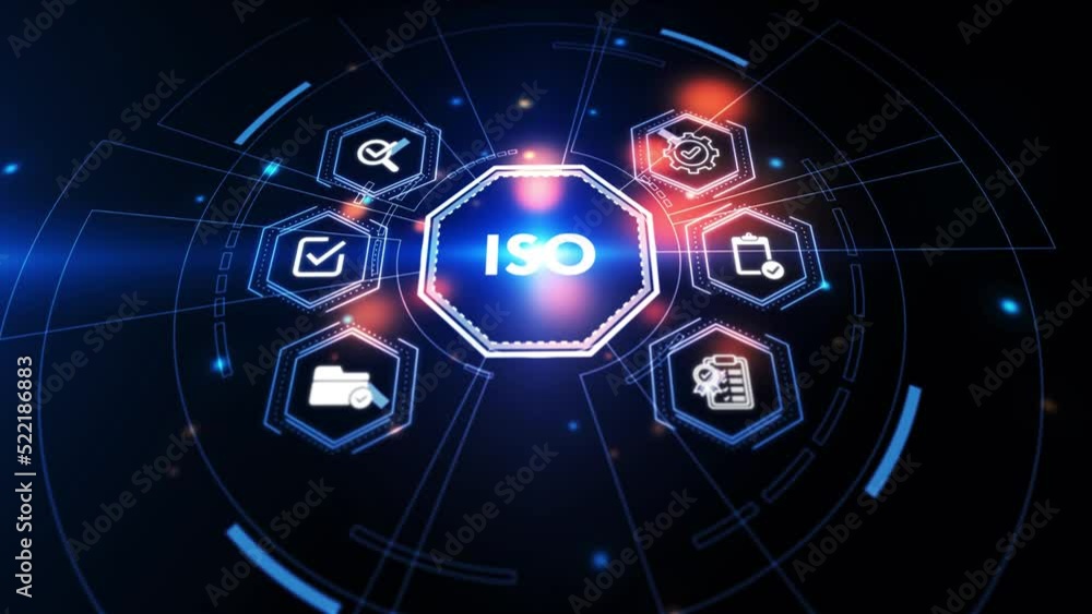 ISO Standard certification standardization quality control concept on screen. ISO Standard certification standardization quality control concept on screen.