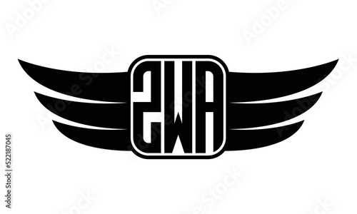 ZWA three-letter Wing black and white logo design. Vector template photo